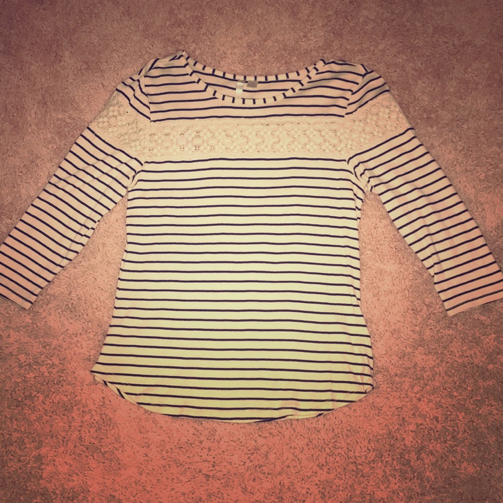 LC Lauren Conrad Black And White Lace Tee